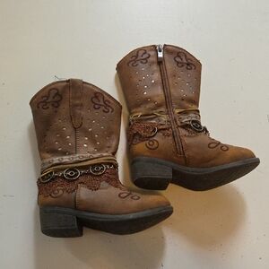 Rodeo Ropers, Size 8T || Decorative Cowgirl Boots || Ribbon Trim, Boho Style